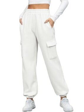 Women's Fleece Cargo Sweatpants Y2K Baggy Joggers with Pockets Plus Size